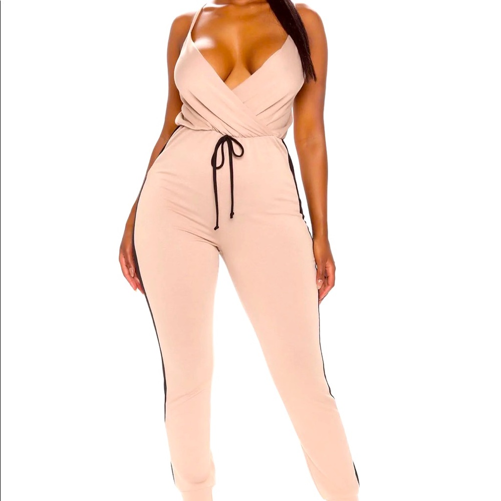 Tan & black one piece jumpsuit